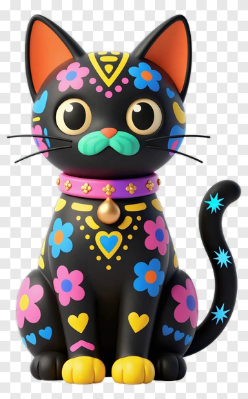 Colorful Cat Figurine PNG