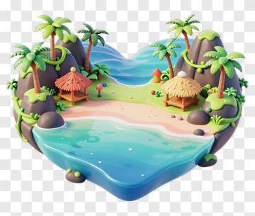 3D Tropical Beach Environment With Palm Trees PNG