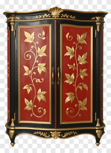 Ornate Vintage Wardrobe With Floral Design PNG