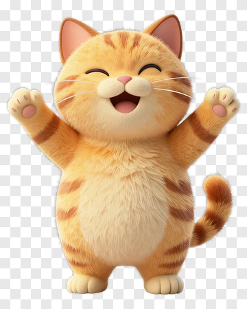 Cartoon Cat Smiling With Paws Raised PNG