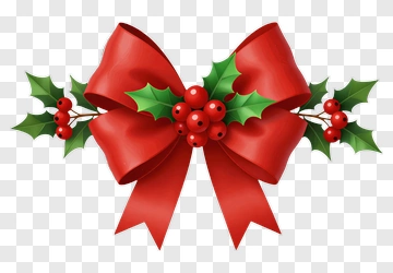 Christmas Bow With Holly And Berries PNG
