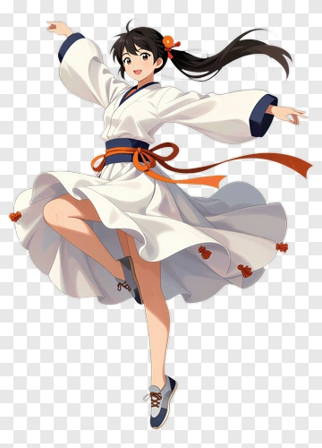 Anime Girl Dancing In Traditional Outfit PNG