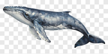 3D Blue Whale Swimming In The Ocean PNG