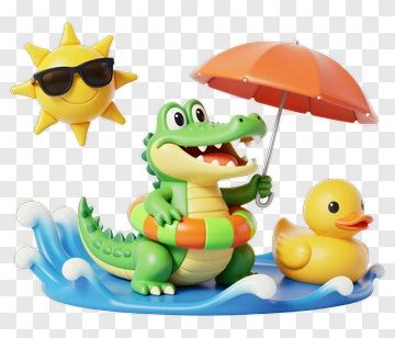 Cartoon Alligator With Duck And Sun PNG