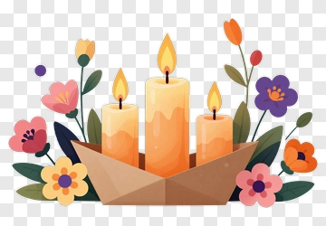 Colorful Candle Arrangement With Flowers PNG