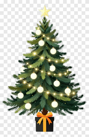 Christmas Tree With Ornaments And Lights PNG