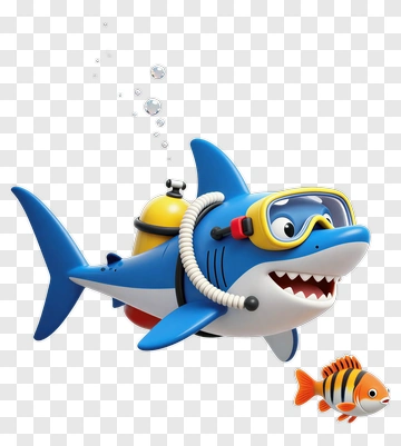 Cartoon Shark Swimming With A Clownfish PNG