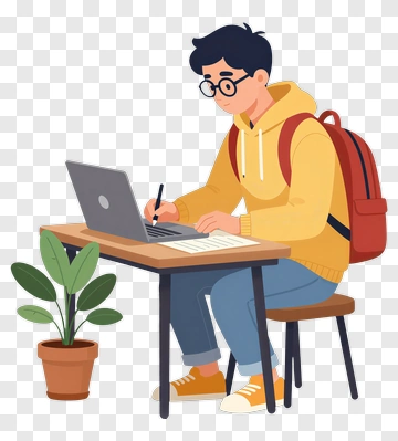 Student Working On Laptop At Desk PNG