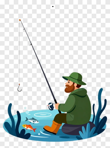 Cartoon Fisherman Fishing By A Pond PNG