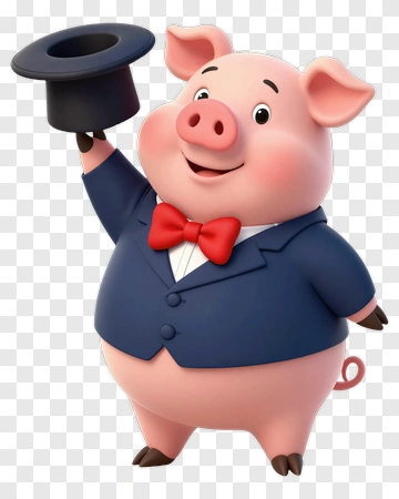 Cartoon Pig Holding A Top Hat PNG
