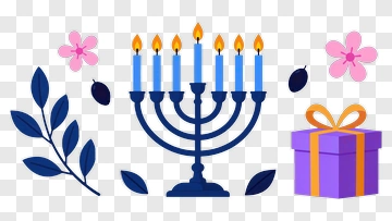 Hanukkah Menorah With Flowers And Gift Box PNG