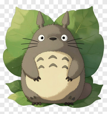 Cartoon Totoro Sitting On Leaves PNG