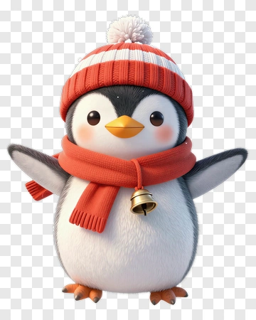 Cartoon Penguin Wearing A Red Hat And Scarf PNG