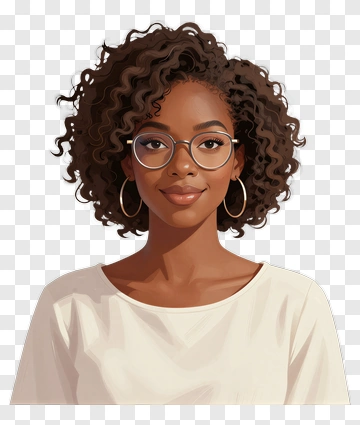 Woman With Curly Hair And Glasses PNG