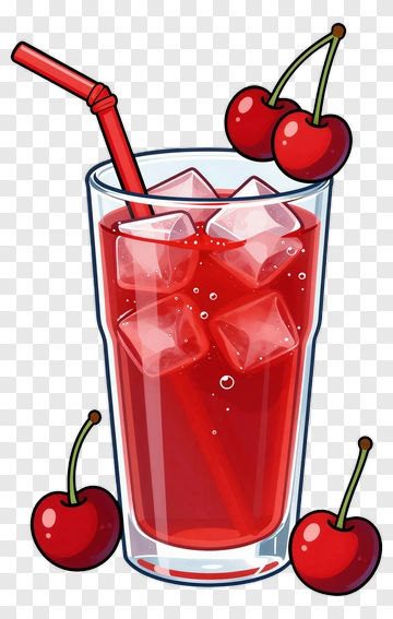 Cherry Drink With Ice Cubes And Straw PNG