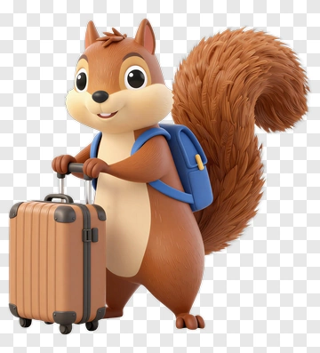 3D Squirrel Carrying A Suitcase PNG