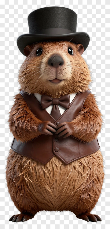 3D Beaver Wearing A Top Hat And Bow Tie PNG