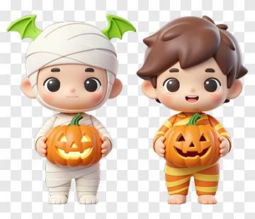Cartoon Children Holding Halloween Pumpkins PNG