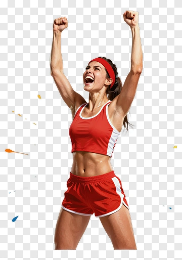 Excited Female Athlete Celebrating Victory PNG