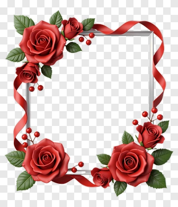 Red Rose Frame With Ribbons PNG