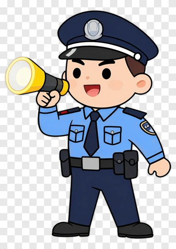 Cartoon Police Officer Holding A Megaphone PNG