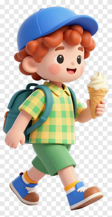 Cartoon Boy Holding Ice Cream Cone PNG
