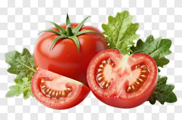 Fresh Tomato With Sliced Halves And Lettuce Leaves PNG