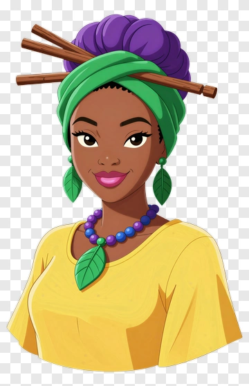 Cartoon Woman With Colorful Accessories PNG