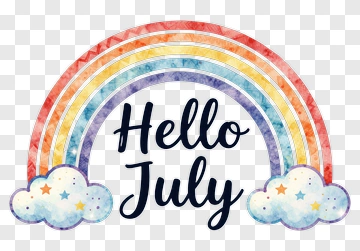 Colorful Rainbow With Hello July Text PNG
