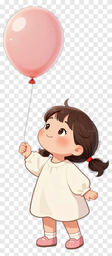 Cartoon Girl Holding A Pink Balloon PNG