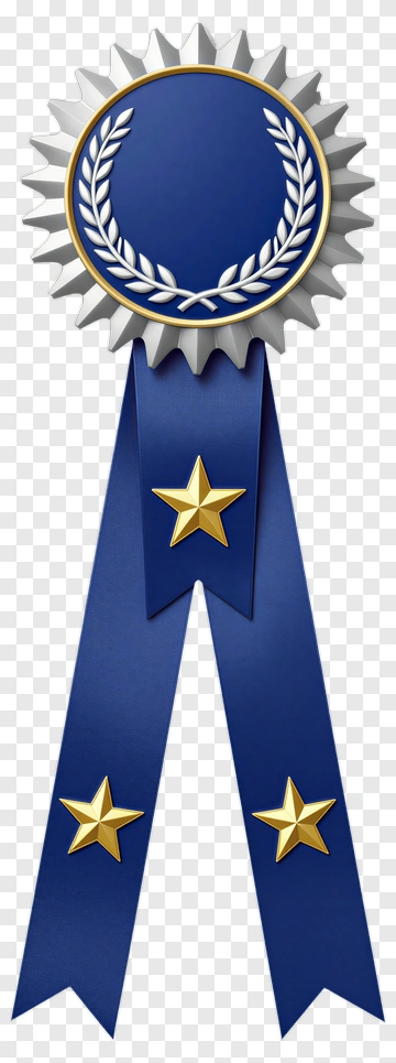 Blue Award Ribbon With Gold Stars PNG