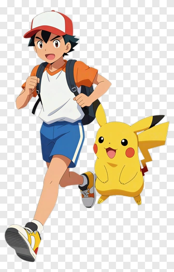 Cartoon Boy Running With Pikachu PNG