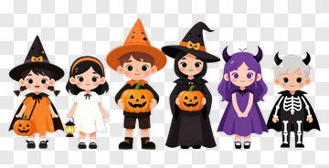 Cartoon Kids In Halloween Costumes PNG