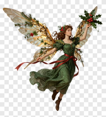Christmas Fairy Holding Holly Branch PNG