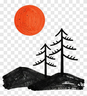 Black Trees Under An Orange Sun PNG