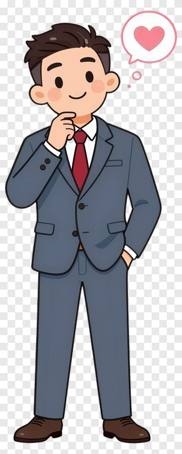Cartoon Businessman Thinking With Heart Thought Bubble PNG