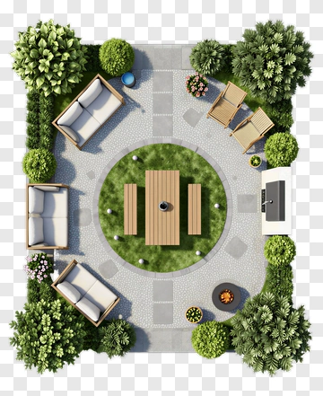 Modern Garden Patio With Seating And Table PNG