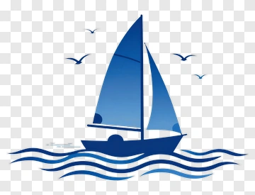 Sailboat On Waves With Seagulls PNG
