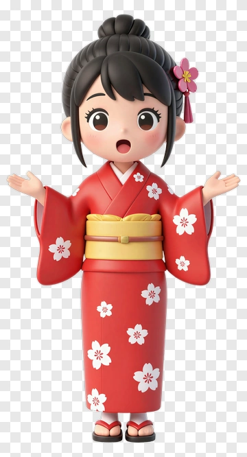 Cartoon Girl In A Red Kimono PNG