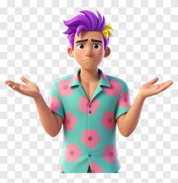 Cartoon Young Man With Purple Hair And Floral Shirt PNG