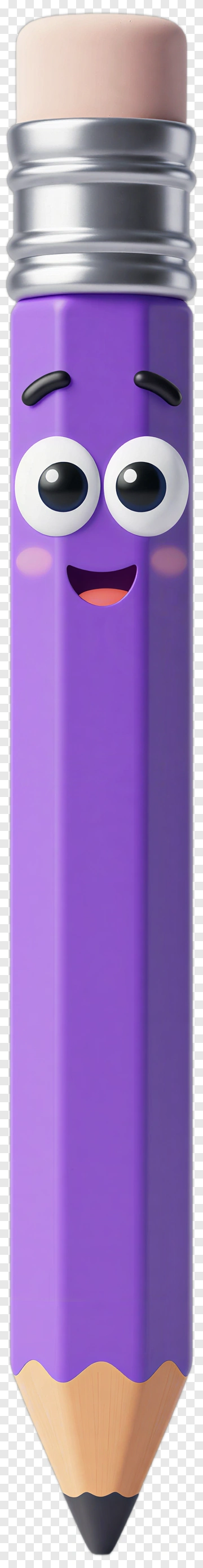 Cartoon Purple Pencil With A Smiling Face PNG