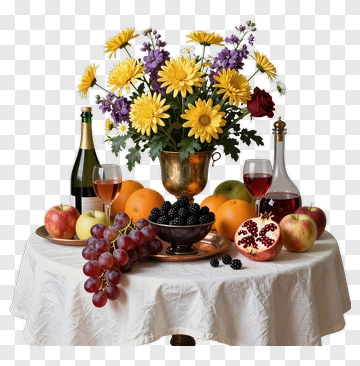 Fruit And Flower Arrangement On A Table PNG
