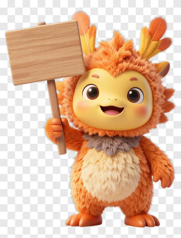 Cartoon Creature Holding A Wooden Sign PNG