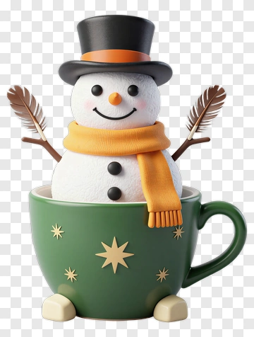 Snowman In Green Cup With Orange Scarf PNG