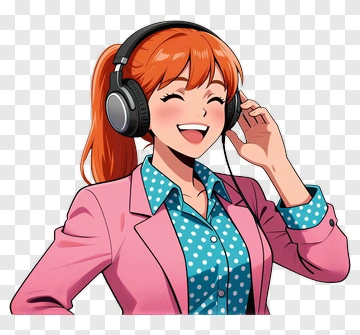 Happy Woman Wearing Headphones PNG