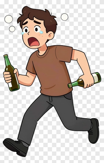 Cartoon Boy Running With Bottles PNG