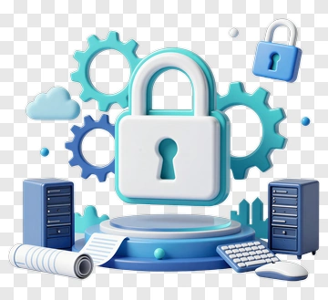 3D Lock With Gears And Cloud Elements PNG