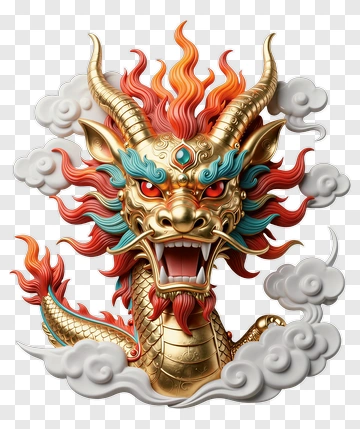 Colorful Dragon Head With Clouds PNG