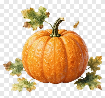 Orange Pumpkin With Green Leaves PNG