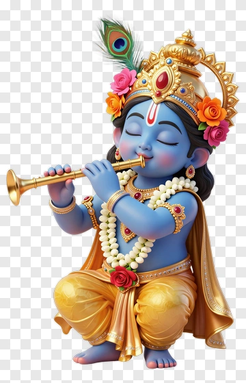 3D Krishna Playing Flute PNG